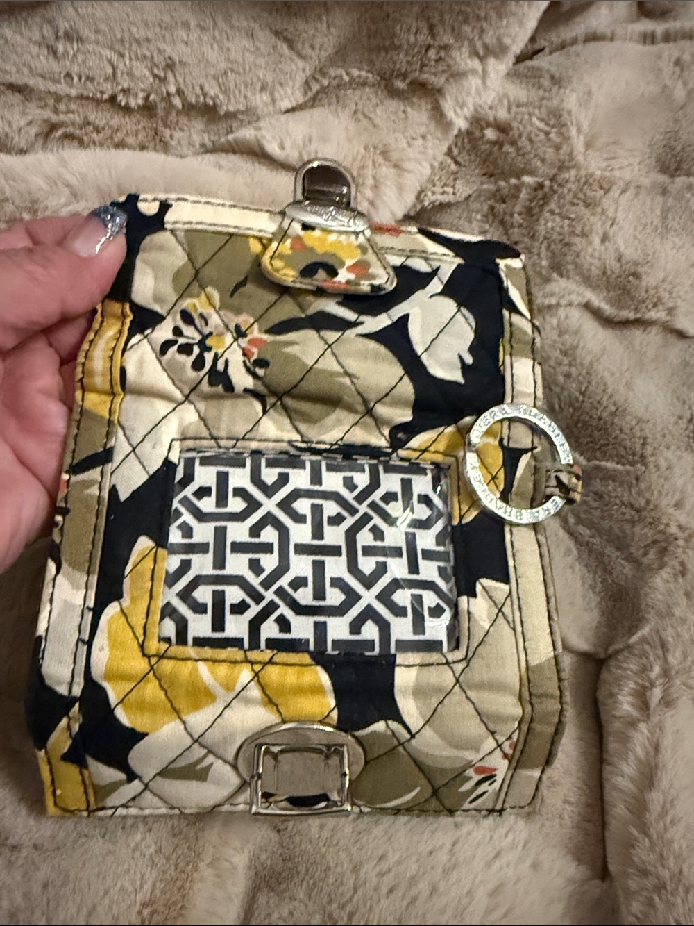 Vera Bradley Navy, Yellow & Olive Floral Quilted Wallet with Turn-Lock - Picture 4 of 5